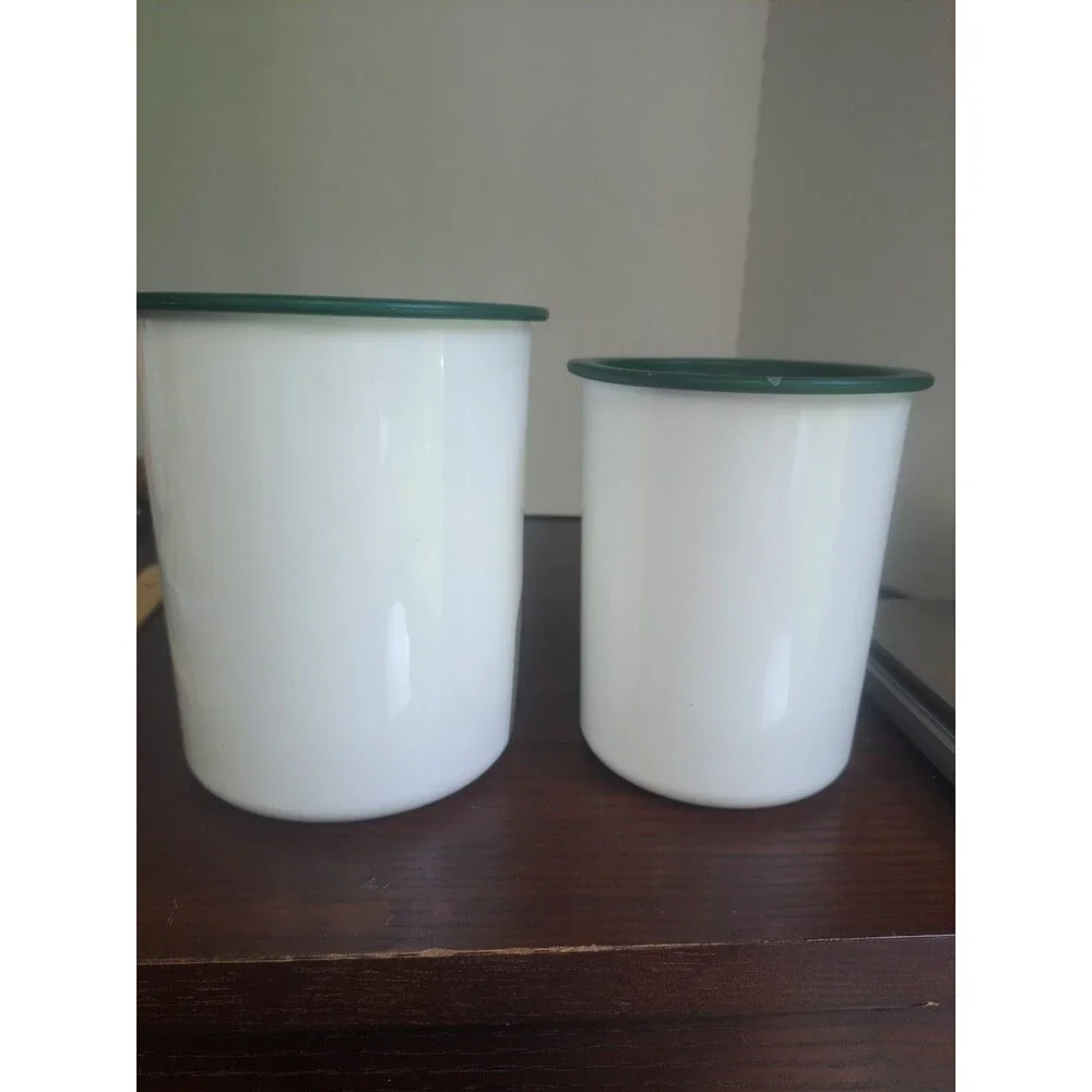 Vtg Set Of 2 Tupperware One Touch Cannisters With Veiwing Window White With...